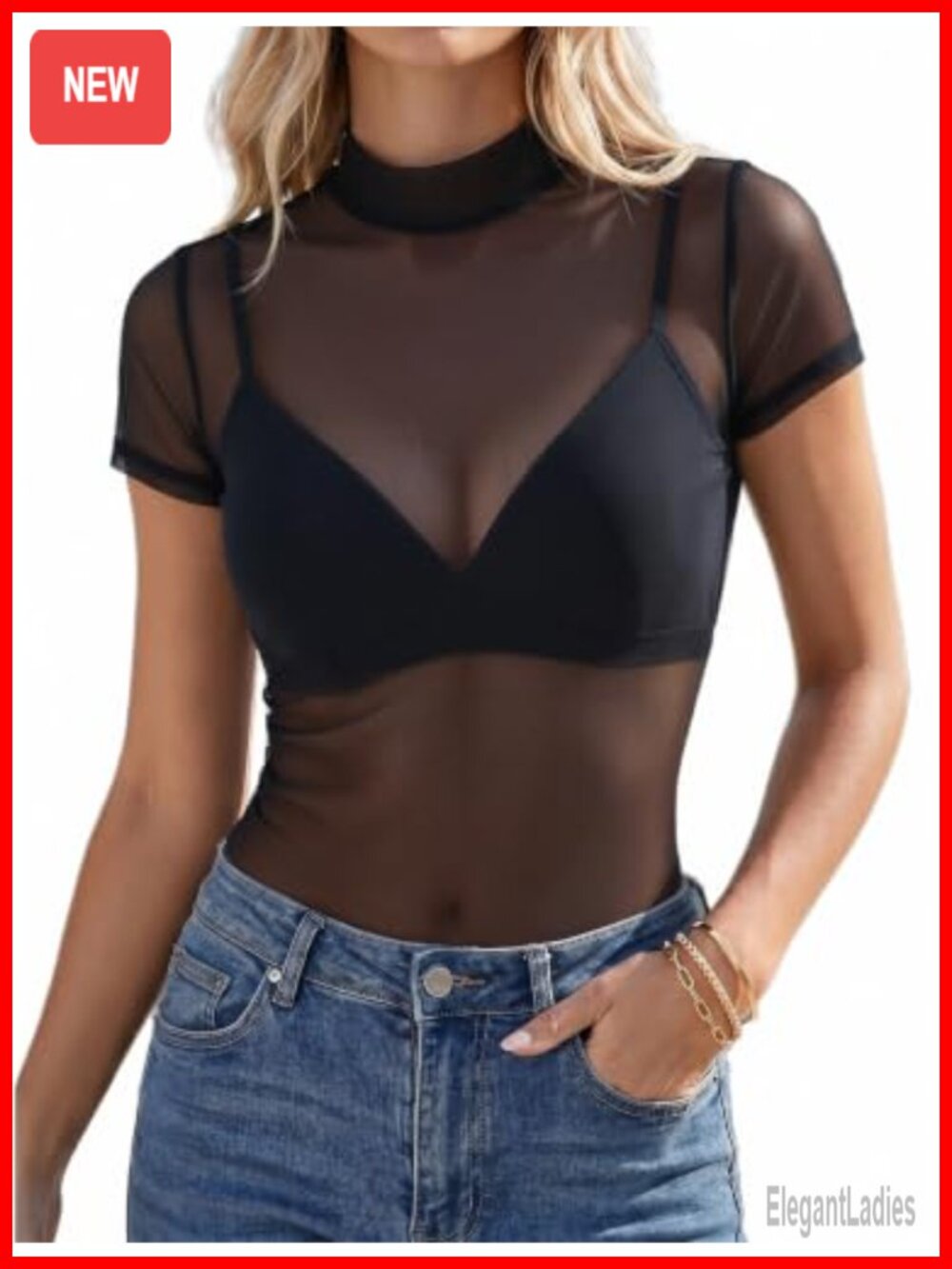 Mesh Top Women Sheer See Through Blouse Mock Neck Y2K Clubwear Party Top